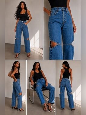 Still Here Cowgirl Cut-Out Jeans 26 High Rise Straight Leg Designer Denim NWOT